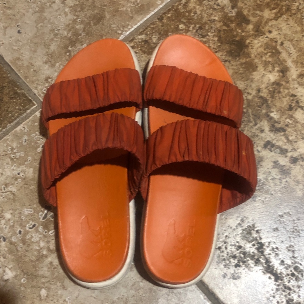Sorel Women's Rust Orange Double-Ruched Slide Sandals